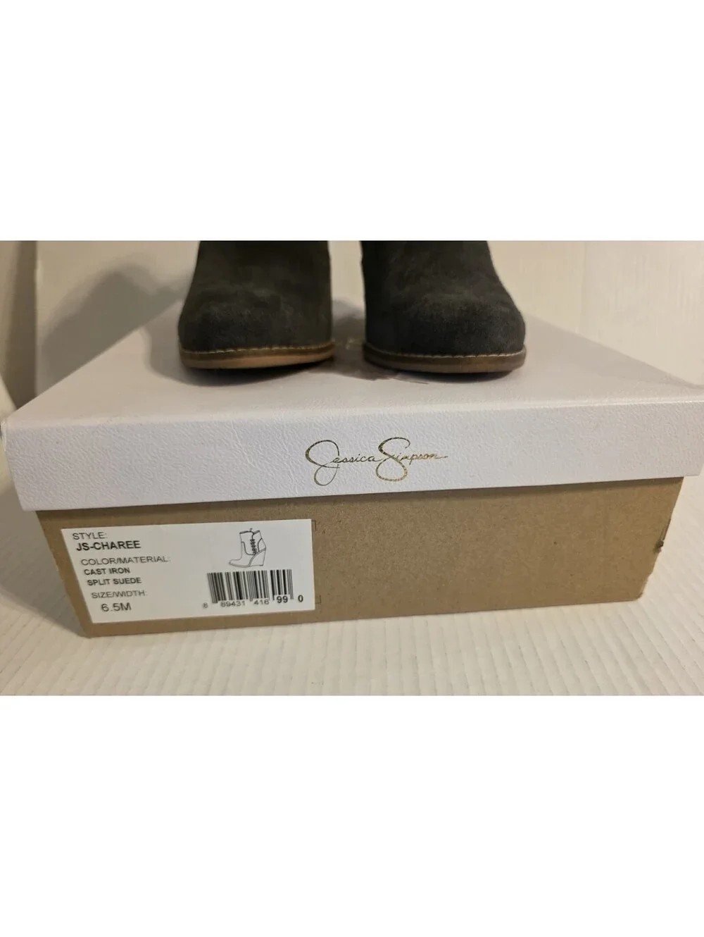 Charee Gray Suede Wedge Ankle Booties Boots Jessica Simpson Womens Size 6.5 NIB